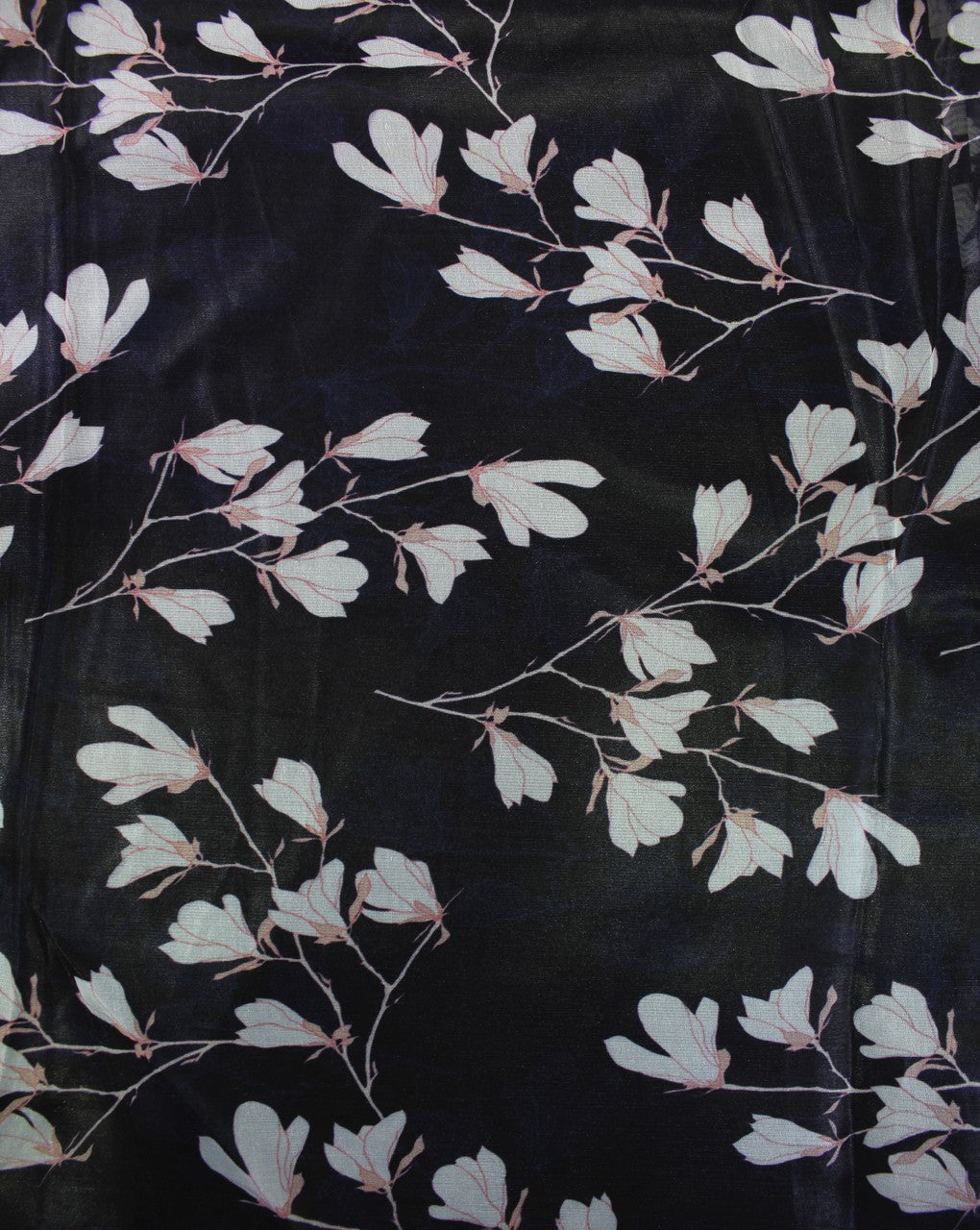 Black And White Floral Design Polyester Organza Fabric