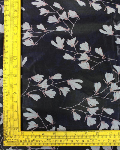 Black And White Floral Design Polyester Organza Fabric