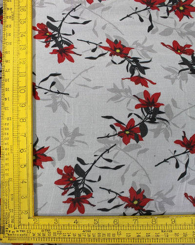 White And Red Floral Design Polyester Organza Fabric