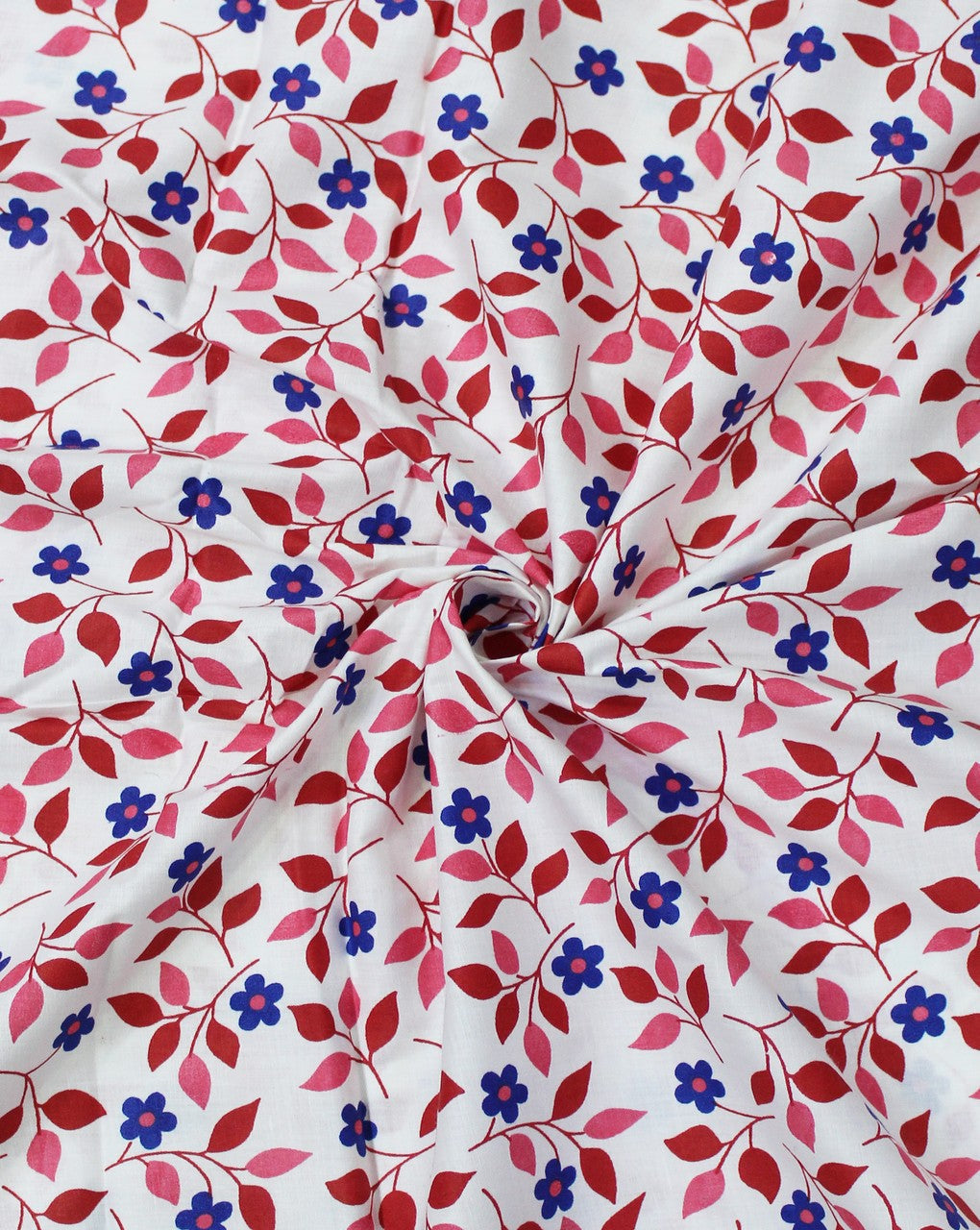 White And Multicolor Floral Print Cotton Fabric