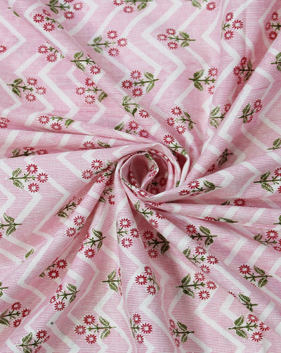 White And Pink Floral Print Cotton Fabric