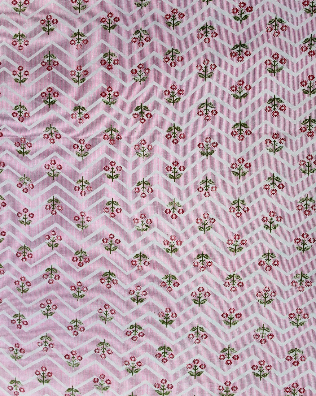 White And Pink Floral Print Cotton Fabric
