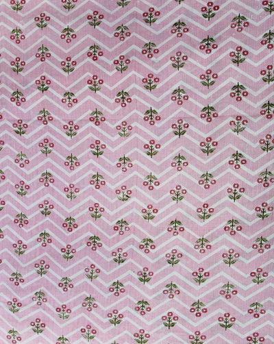 White And Pink Floral Print Cotton Fabric