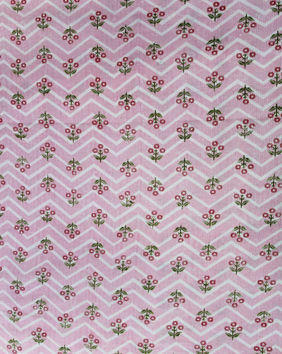 White And Pink Floral Print Cotton Fabric