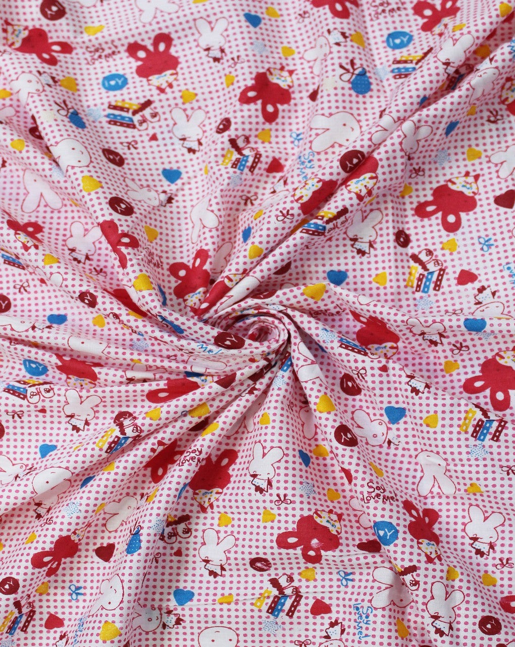 White And Multicolor Kids Print 4 Cotton Fabric