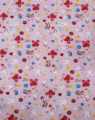 White And Multicolor Kids Print 4 Cotton Fabric