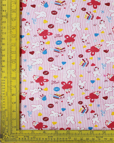 White And Multicolor Kids Print 4 Cotton Fabric