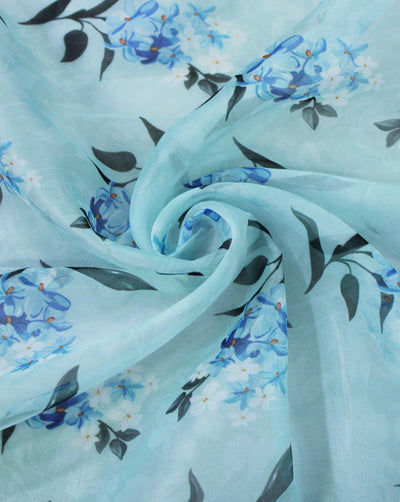 Light Blue And Multicolor Floral Design Polyester Organza Fabric