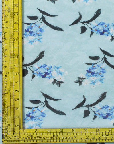 Light Blue And Multicolor Floral Design Polyester Organza Fabric