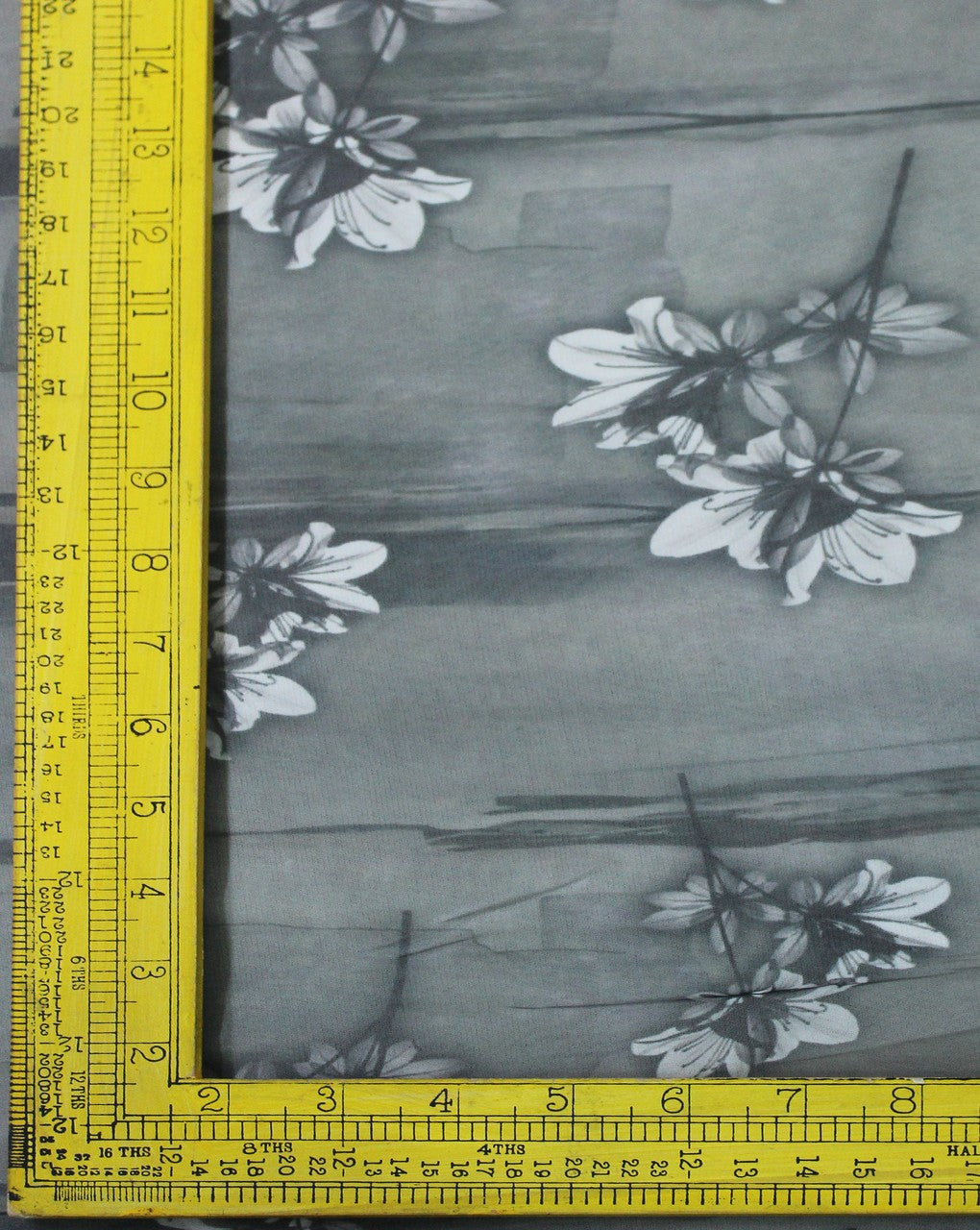 White And Black Floral Design Polyester Organza Fabric