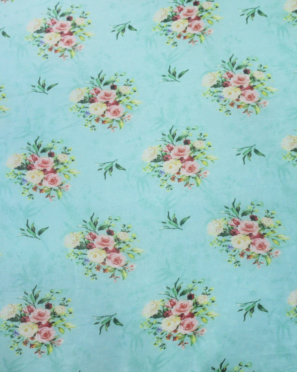 Light Green And Multicolor Floral Design Polyester Organza Fabric