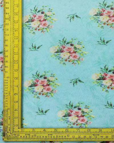 Light Green And Multicolor Floral Design Polyester Organza Fabric