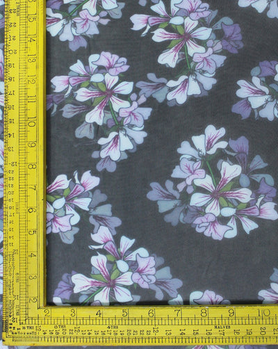 Black And Multicolor Floral Design Polyester Organza Fabric