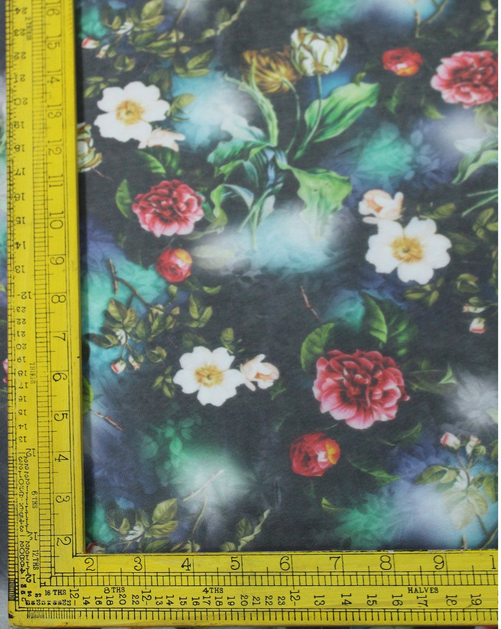 Black And Multicolor Floral Design Polyester Organza Fabric