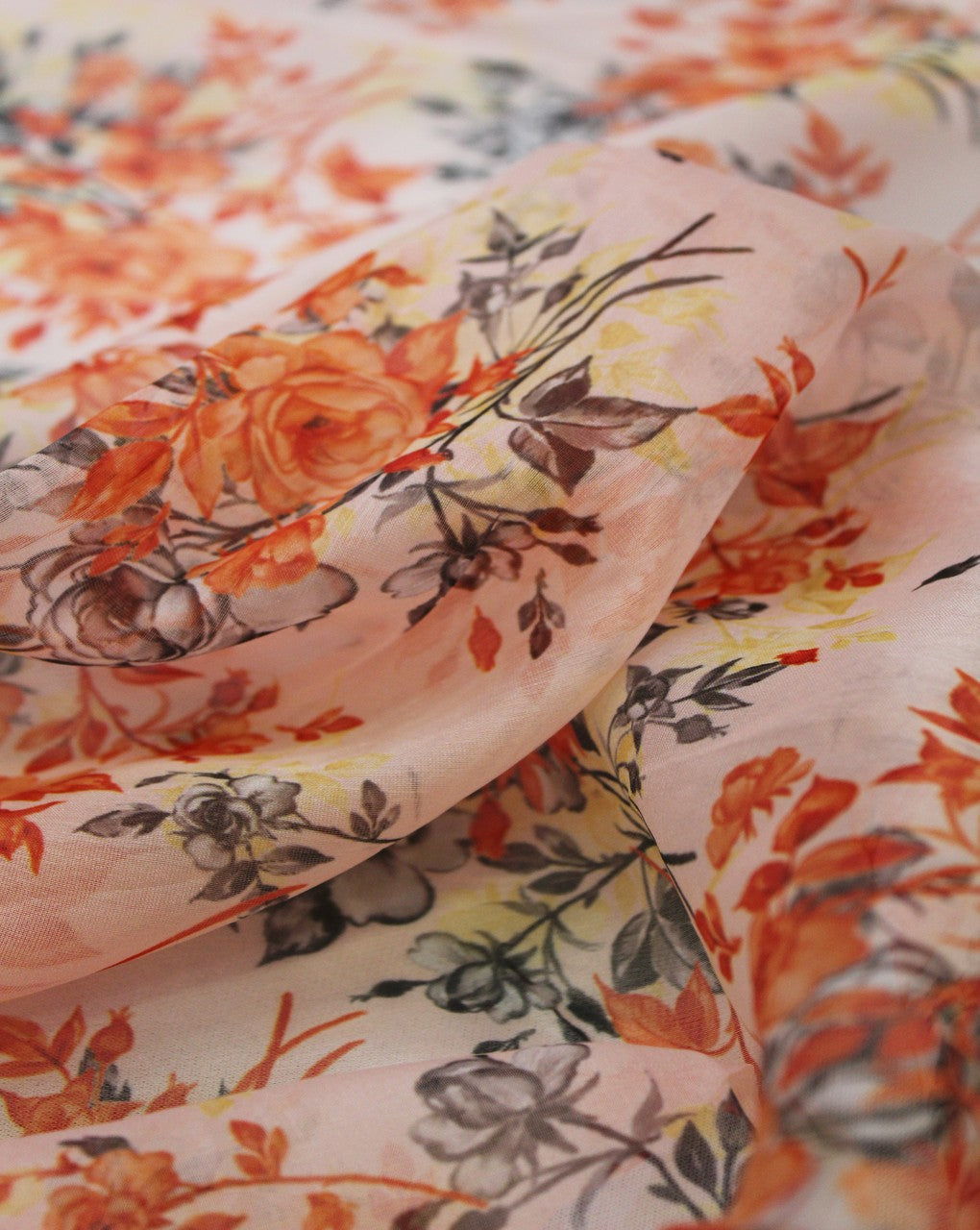Light Pink And Multicolor Floral Design Polyester Organza Fabric