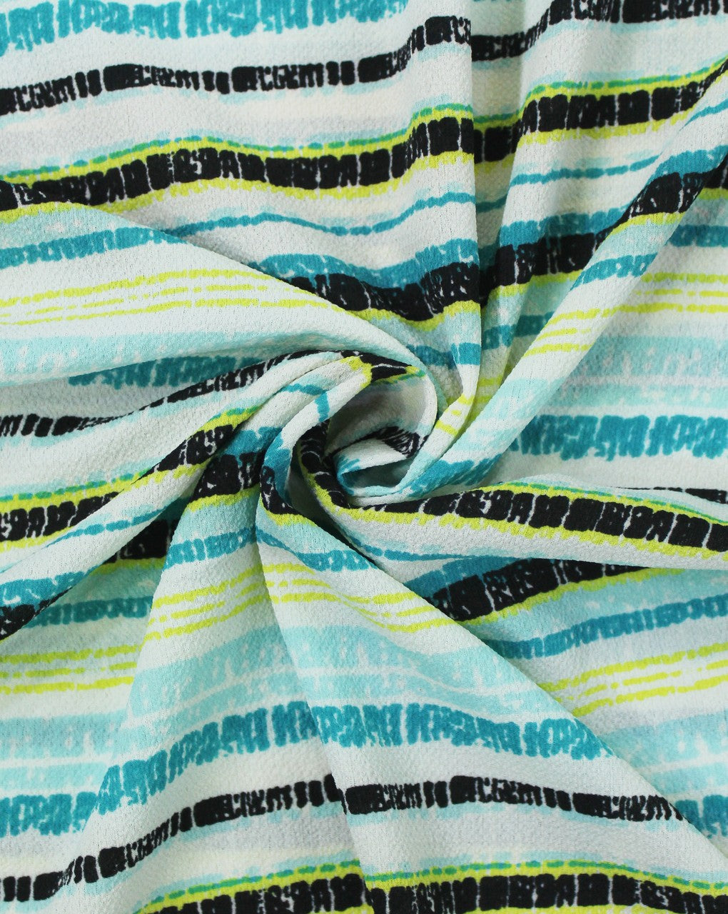 White And Multicolor Stripes Design Polyester Bubble Crepe Fabric