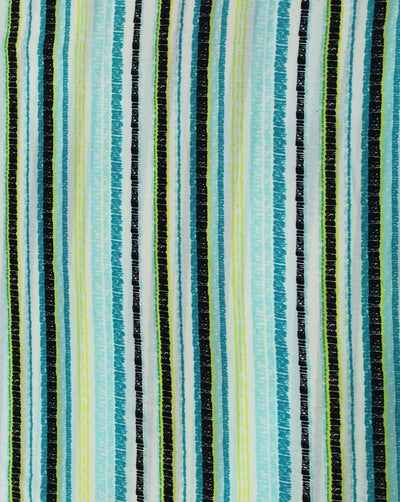 White And Multicolor Stripes Design Polyester Bubble Crepe Fabric