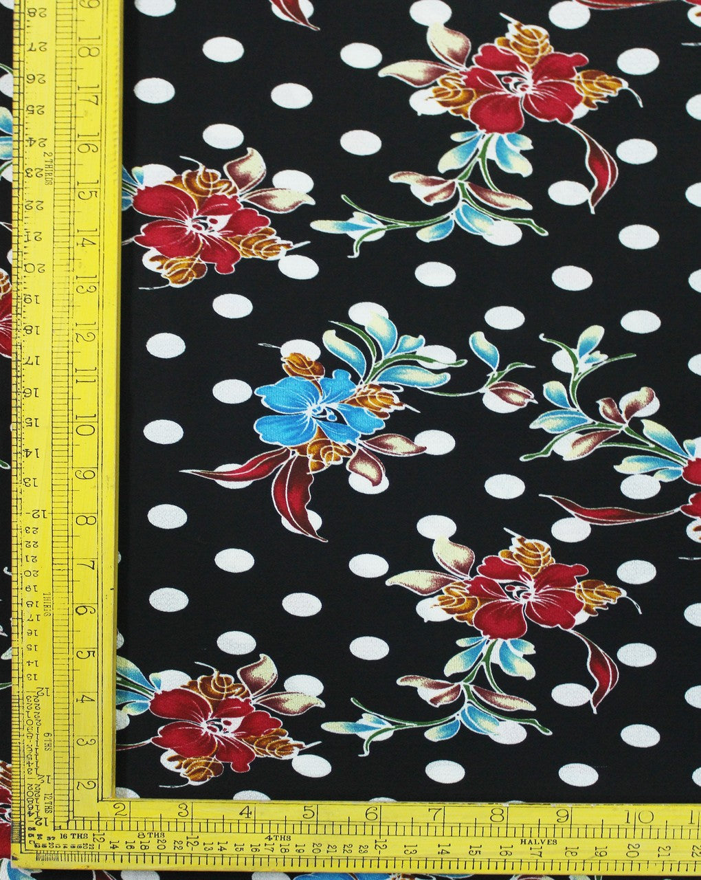 Black And Multicolor Floral Print Polyester Bubble Crepe Fabric