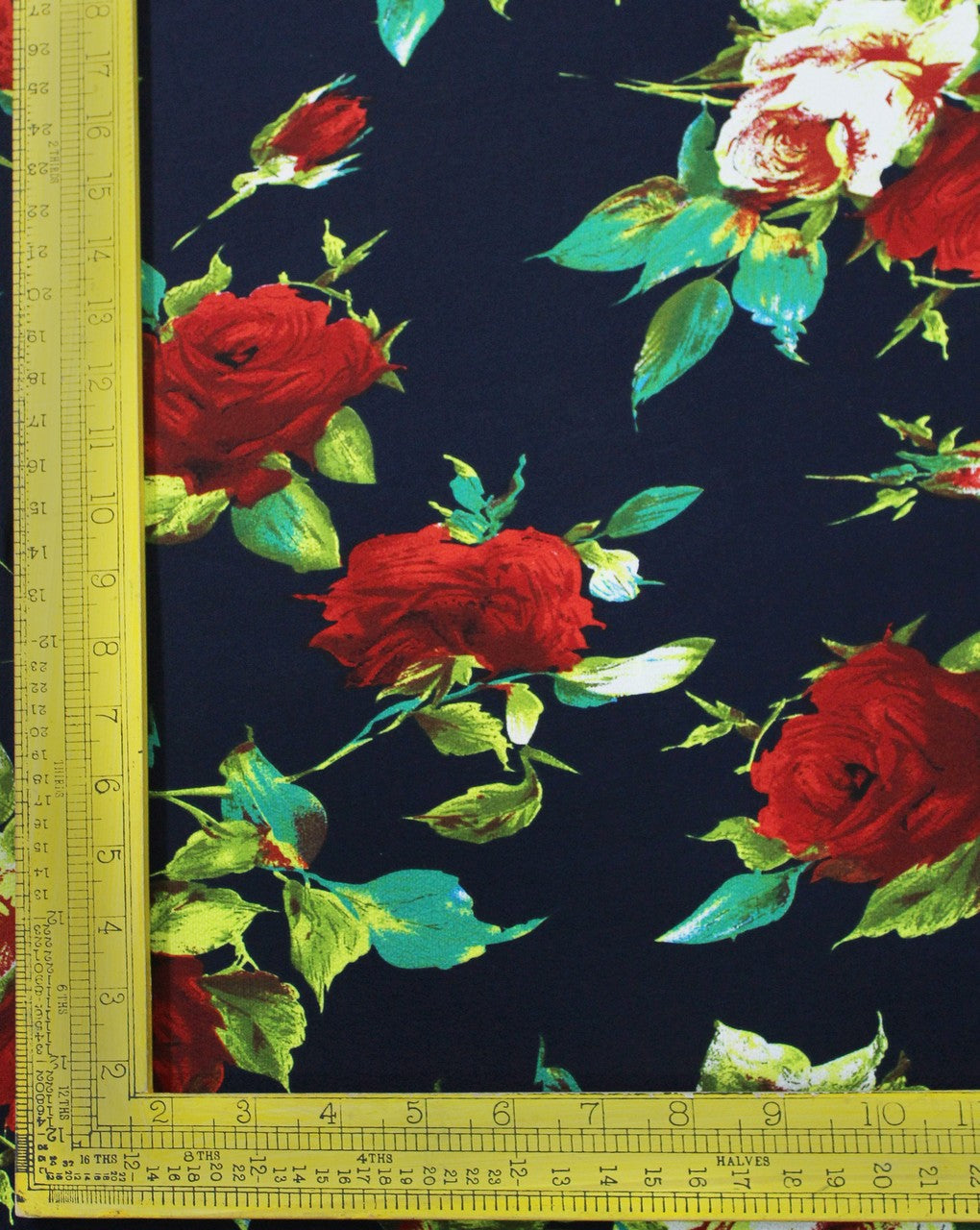 Navy Blue And Multicolor Floral Print Polyester Bubble Crepe Fabric