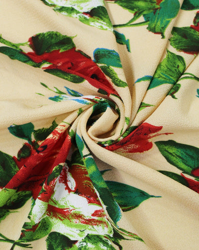 Cream And Multicolor Floral Print Polyester Bubble Crepe Fabric