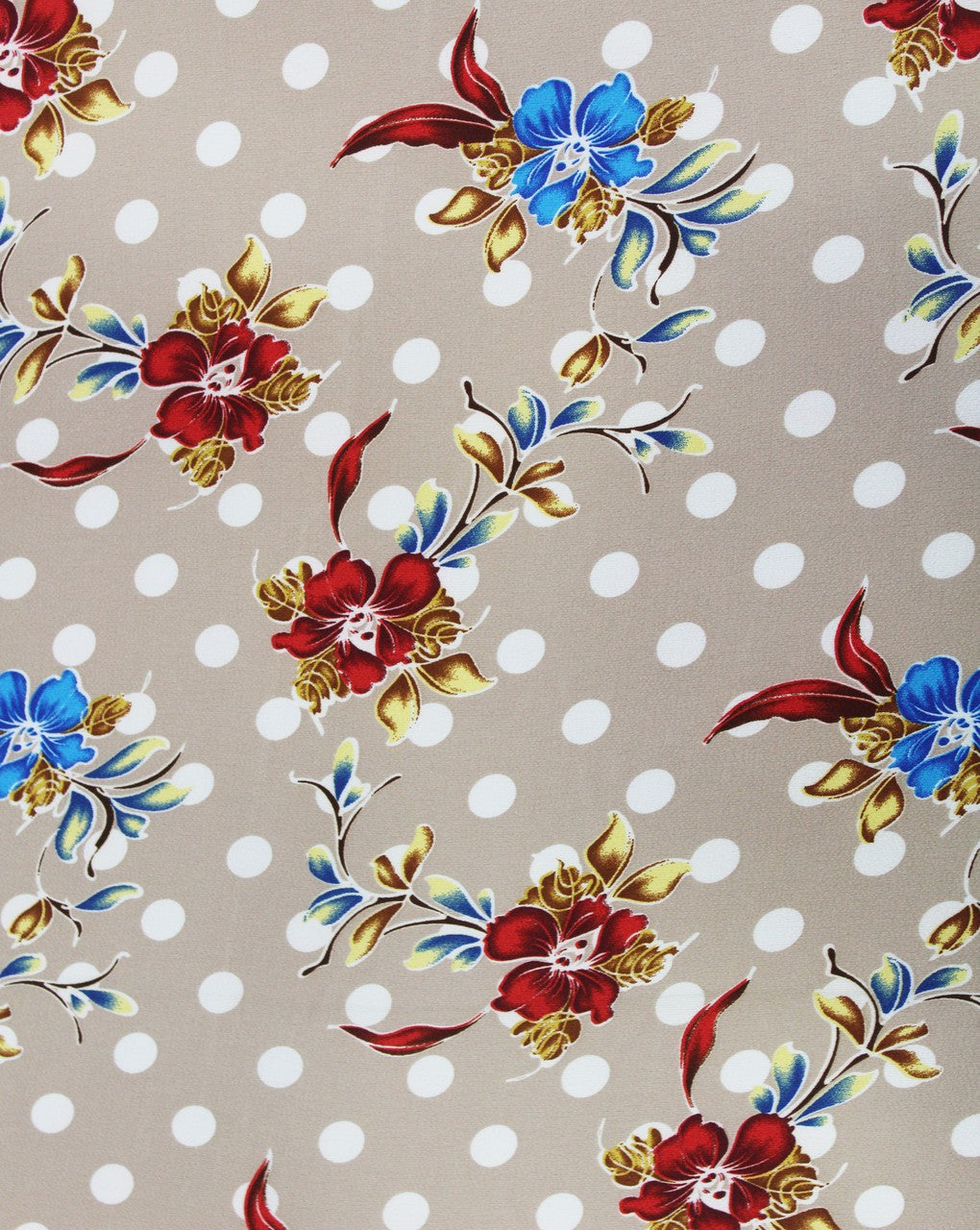 Dark Cream And Multicolor Floral Print Polyester Bubble Crepe Fabric