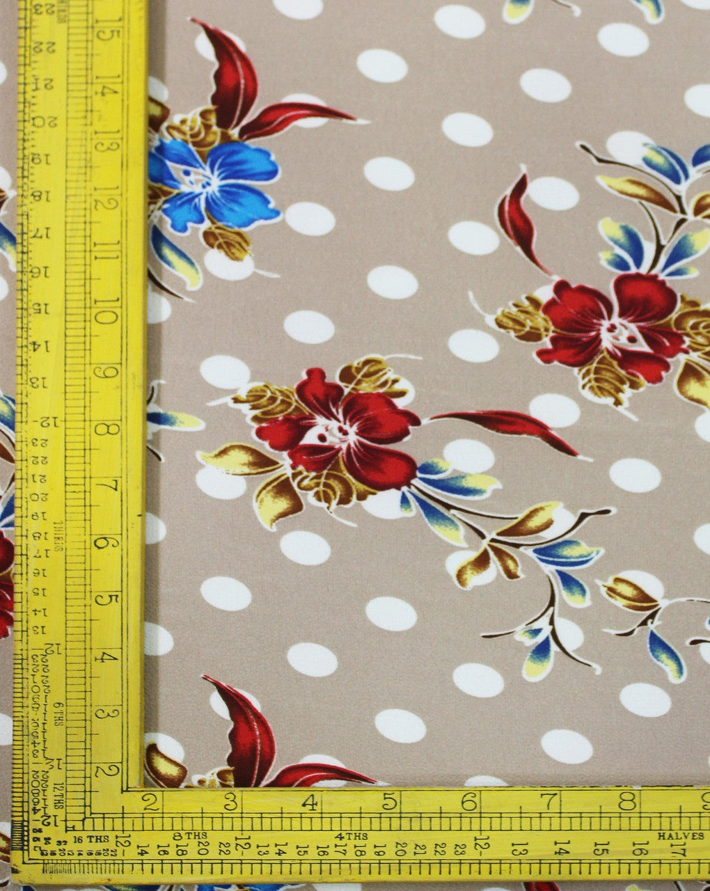 Dark Cream And Multicolor Floral Print Polyester Bubble Crepe Fabric