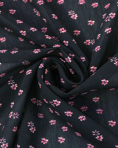 Black And Light Pink Floral Print Polyester Chiffon Fabric