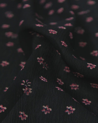 Black And Light Pink Floral Print Polyester Chiffon Fabric