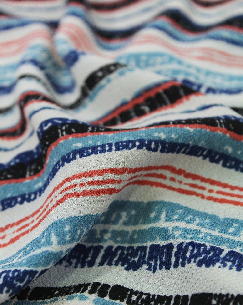 Cream And Multicolor Stripes Print Polyester Bubble Crepe Fabric