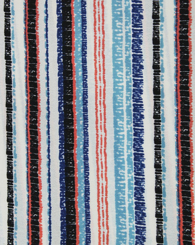 Cream And Multicolor Stripes Print Polyester Bubble Crepe Fabric