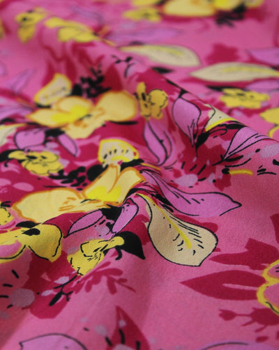 Light Pink And Multicolor Floral Print Polyester Crepe Fabric