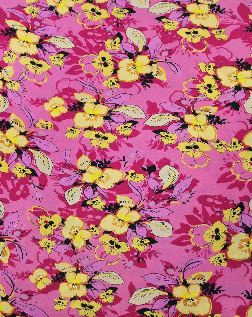 Light Pink And Multicolor Floral Print Polyester Crepe Fabric