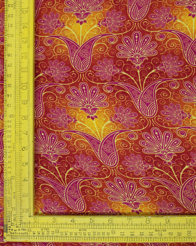 Pink And Multicolor Floral Print Polyester Crepe Fabric