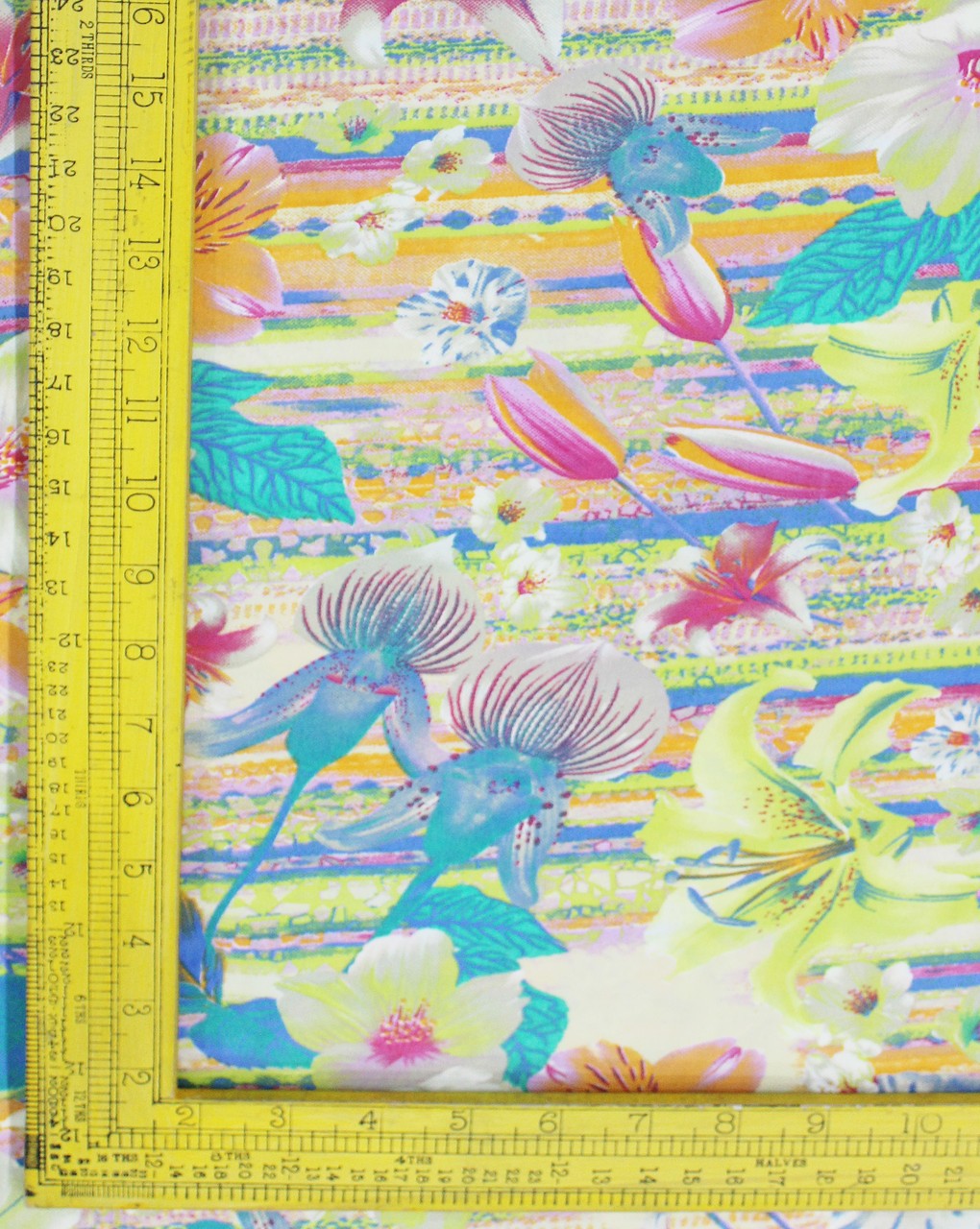 White And Multicolor Floral Print Polyester Crepe Fabric