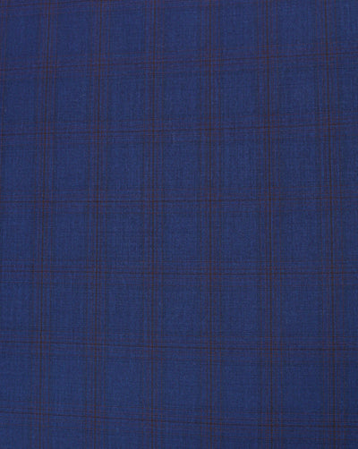 Blue And Orange Checks Woolen Suiting Fabric