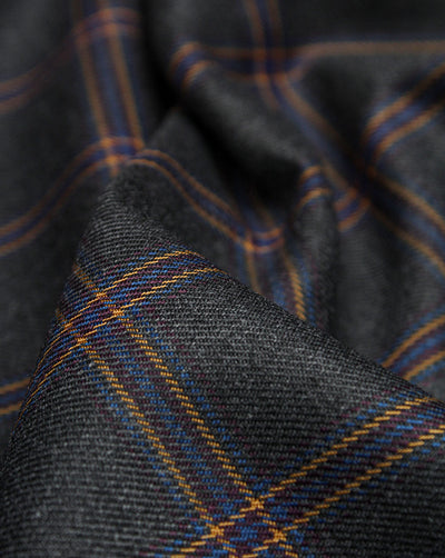 Black And Multicolor Checks Woolen Suiting Fabric