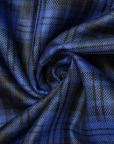Blue And Black Checks Woolen Suiting Fabric