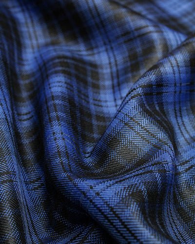 Blue And Black Checks Woolen Suiting Fabric