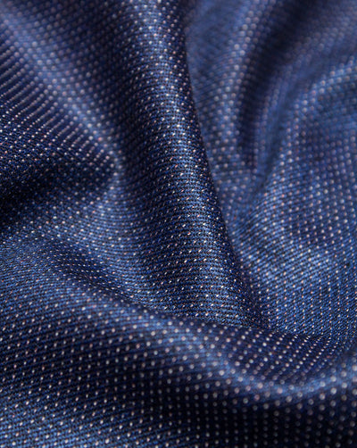 Blue And White Dots Woolen Suiting Fabric
