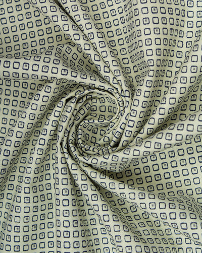 Cream And Black Blocks Design Cotton Print Fabric