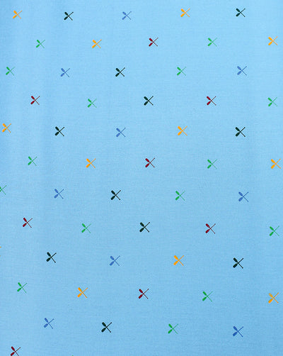 Light Blue And Green Floral Design Cotton Print Fabric