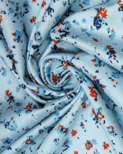 Sky Blue And Multicolor Floral Design Cotton Print Fabric