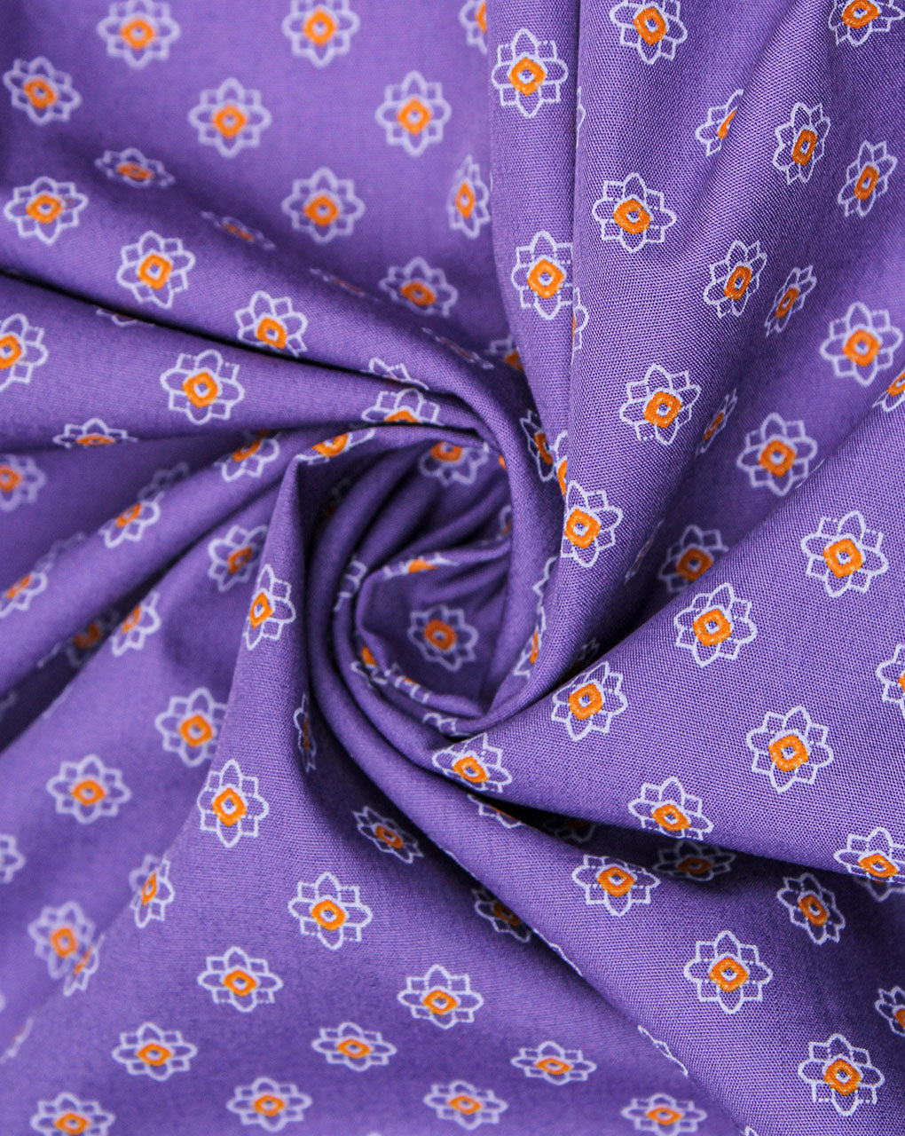 Purple  And White Floral Design Cotton Print Fabric
