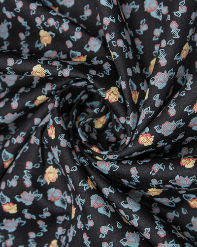 Black And Multicolor Floral Design Cotton Print Fabric