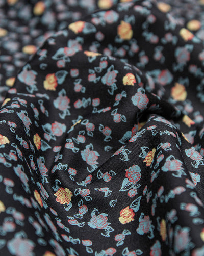 Black And Multicolor Floral Design Cotton Print Fabric