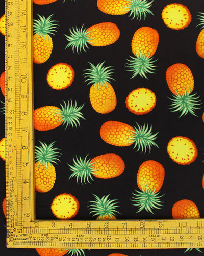 Black And Multicolor Pineapple Design Rayon Fabric