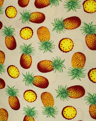 Beige And Multicolor Pineapple Design Rayon Fabric