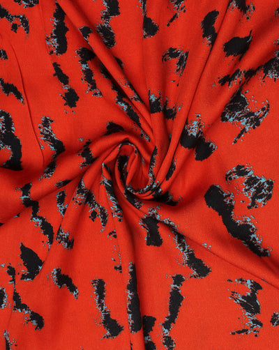 Orange And Black Abstract Design Rayon Fabric
