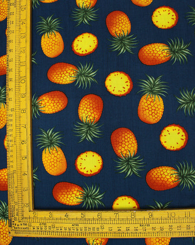 Steal Green And Multicolor Pineapple Design Rayon Fabric