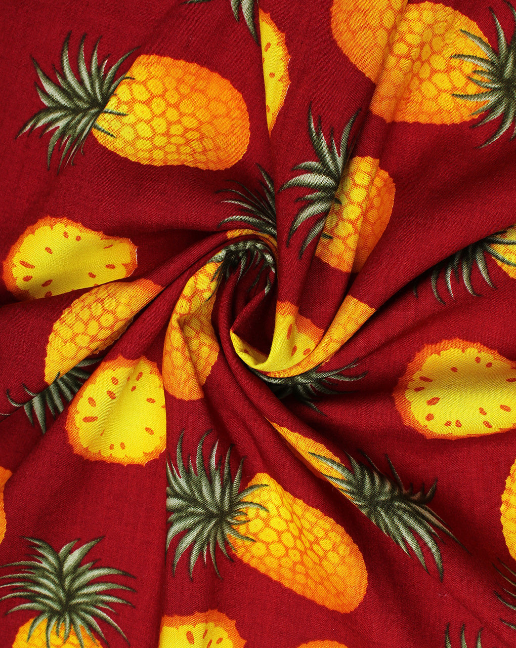 Maroon And Multicolor Pineapple Design Rayon Fabric